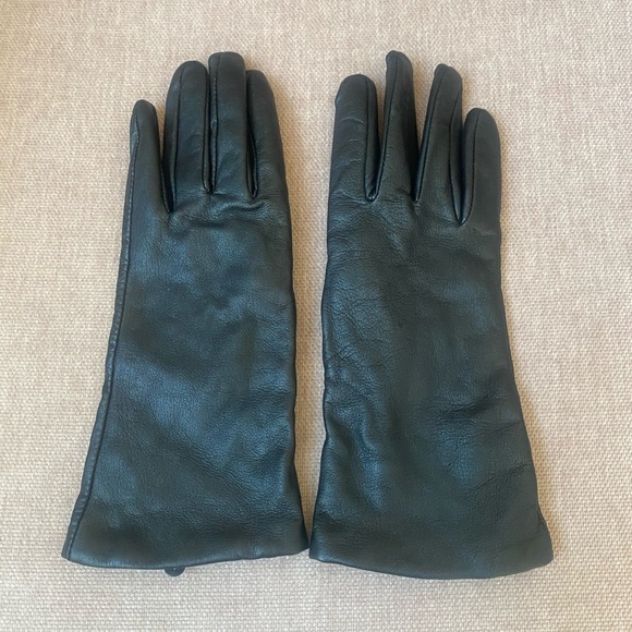 Women’s Long Black Leather Gloves Cashmere Lined Flawed Size 8 - Picture 2 of 7